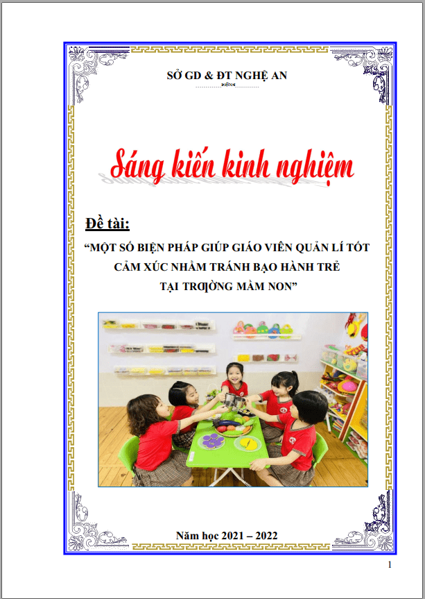 Một số biện pháp giúp giáo viên quản lí tốt cảm xúc nhằm tránh bạo hành trẻ tại trường mầm non