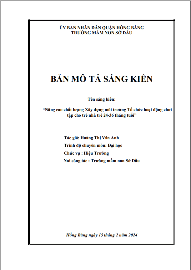 nâng cao chất lượng xây dựng môi trường tổ chức hoạt động chơi tập cho trẻ nhà trẻ 24-36 tháng tuổi