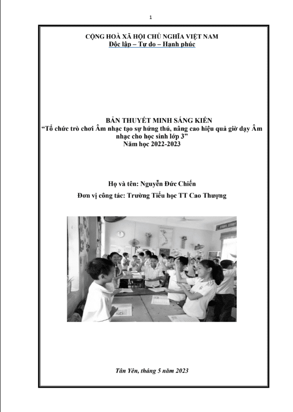 Tổ chức trò chơi Âm nhạc tạo sự hứng thú, nâng cao hiệu quả dạy Âm nhạc cho học sinh lớp 3