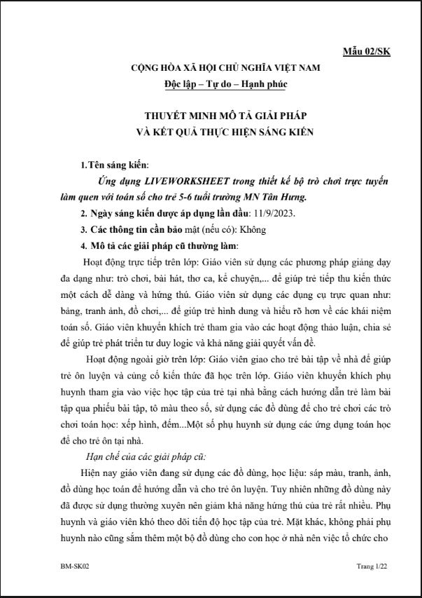 Ứng dụng Liveworksheet trong thiết kế bộ trò chơi trực tuyến làm quen với toán số cho trẻ 5-6 tuổi trường MN Tân Hưng