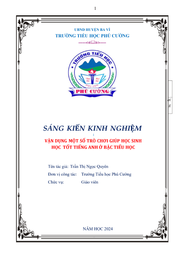 vận dụng một số trò chơi giúp học sinh học tốt tiếng anh ở bậc tiểu học” i learn smart start