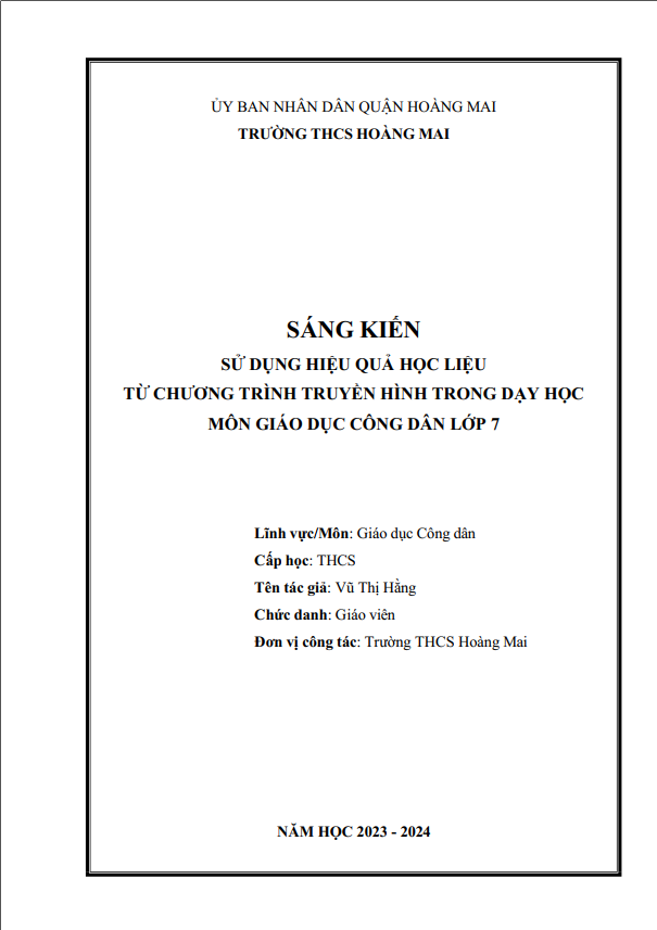 Sử dụng hiệu quả học liệu từ chương trình truyền hình trong dạy học môn Giáo dục công dân lớp 7